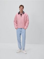 Kurtka ze sztucznym barankiem - różowy. Czerwone kurtki męskie Reserved, l, bez wzorów, bez kaptura. Za 259.99 zł.