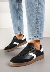 Czarne Sneakersy w Stylu Tenisówek z Perforacją Aranaria. Czarne obuwie sportowe damskie Born2be, bez wzorów, z jeansu, bez zapięcia, tenisowe. Za 109.99 zł.