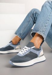 Niebieskie Sneakersy z Siateczkową Cholewką Saramis. Niebieskie obuwie sportowe damskie Renee, bez wzorów, z jeansu, bez zapięcia. Za 89.99 zł.