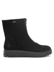 Rieker Botki Y3459-00 Czarny. Czarne botki damskie Rieker, bez wzorów, ze skóry, bez obcasa, na płaskiej podeszwie, bez zapięcia. Za 239.99 zł.