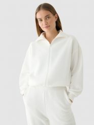 4F Bluza crop top rozpinana bez kaptura damska - biała M. Białe bluzy damskie 4F, m, bez wzorów, z bawełny, klasyczne, bez ramiączek, bez kaptura. W wyprzedaży za 79.99 zł.