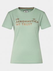 Aeronautica Militare T-Shirt 241TS2233DJ510 Zielony Regular Fit. Zielone t-shirty damskie Aeronautica Militare, s, bez wzorów, z bawełny, bez kołnierzyka, bez ramiączek. Za 319.99 zł.