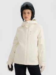 4F Kurtka narciarska membrana 15000 damska - biała L. Białe kurtki sportowe damskie 4F, na zimę, l, bez wzorów, z materiału, bez ramiączek, bez kaptura, narciarskie, thinsulate. Za 799.99 zł.