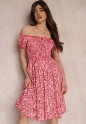 Czerwona Sukienka Midi o Fasonie Bawełnianej Hiszpanki Nairo. Czerwone sukienki damskie Renee, na spotkanie biznesowe, m, bez wzorów, z bawełny, eleganckie, bez kołnierzyka, bez ramiączek, midi. Za 39.99 zł.