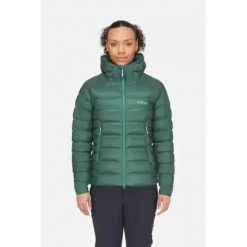 Kurtka Rab Electron Pro Women-Green Slate 12_M. Zielone kurtki sportowe damskie RAB, m, bez wzorów, z puchu, bez ramiączek, bez kaptura, trekkingowe. Za 1,130.99 zł.