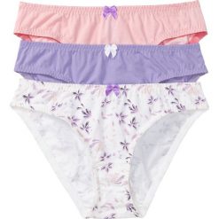 Figi (3 pary) bonprix z nadrukiem + kolor bzu + jasnoróżowy. Białe majtki damskie bonprix, z bawełny. Za 44.97 zł.