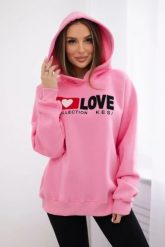 Bluza bawełniana ocieplana z kapturem Love jasno różowa. Czerwone bluzy damskie KESI, l, bez wzorów, z bawełny, bez ramiączek, z kapturem. Za 271.84 zł.