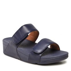 Klapki FitFlop. Niebieskie klapki damskie FitFlop, bez wzorów, bez obcasa, bez zapięcia. Za 259.99 zł.