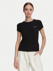 Guess T-Shirt V6YI24 K4787 Czarny Slim Fit. Czarne t-shirty damskie Guess, xl, z aplikacjami, z lyocellu, bez kołnierzyka, bez ramiączek. Za 174.99 zł.