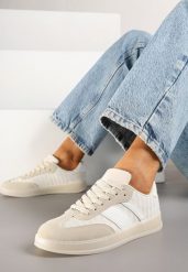 Beżowe Sneakersy Tenisówki Ozdobione Paskami Amodira. Brązowe trampki i tenisówki damskie Renee, bez wzorów, z jeansu, bez zapięcia. Za 74.99 zł.