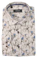 Biała Bawełniana Koszula z Długim Rękawem -GRZEGORZ MODA MĘSKA- Taliowana, w Beżowe Kwiaty. Niebieskie koszule męskie Grzegorz Moda Męska, m, bez wzorów, z bawełny, biznesowe, bez kołnierzyka, bez ramiączek. Za 139.00 zł.