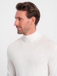 Ombre Męski dzianinowy dopasowany golf z wiskozą - ecru V3 OM-SWTN-0101 XXL. Swetry męskie Ombre, m, bez wzorów, z dzianiny, bez kołnierzyka, bez ramiączek. Za 129.99 zł.