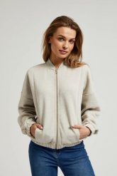Bluza zapinana na zamek z długimi rękawami beżowa. Brązowe bluzy damskie MOODO, m, bez wzorów, z bawełny, bez ramiączek, bez kaptura. W wyprzedaży za 69.99 zł.
