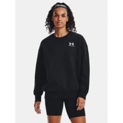 Bluza fitness damska UNDER ARMOUR Icon Fleece Oversized Crew. Czarne bluzy damskie Under Armour, m, bez wzorów, casualowe, bez ramiączek, bez kaptura. Za 177.29 zł.