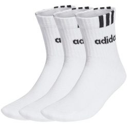 Skarpety adidas 3-Stripes Linear Half-Crew Cushioned 3P. Białe skarpetki damskie Adidas, bez wzorów. Za 33.99 zł.