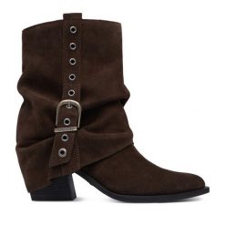 Kowbojki G-Star. Brązowe botki damskie G-Star, bez wzorów, retro, bez obcasa, na słupku, bez zapięcia. Za 399.99 zł.