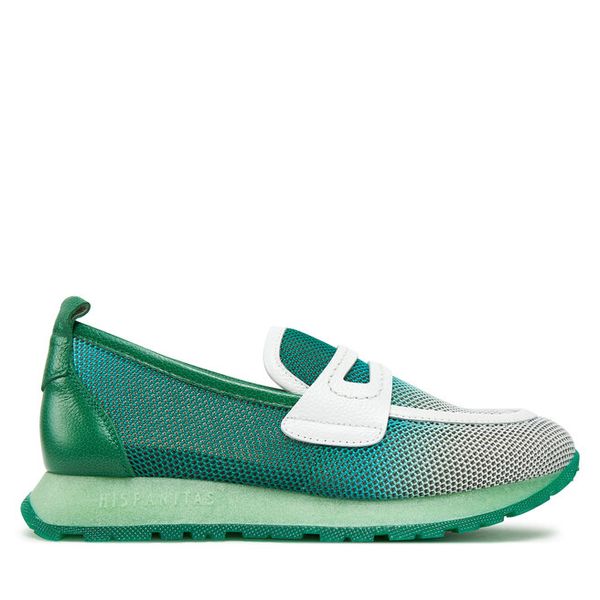 Półbuty Hispanitas. Zielone półbuty damskie Hispanitas, bez wzorów, bez obcasa, na płaskiej podeszwie, bez zapięcia. Za 439.99 zł.
