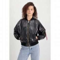 DAMSKA KURTKA BOMBERKA Alpha Industries MA-1 OS Metallic Wmn 128001MF-03 L. Czarne kurtki sportowe damskie Alpha Industries, l, bez wzorów, z dresówki, bez ramiączek, bez kaptura, do biegania. Za 279.99 zł.