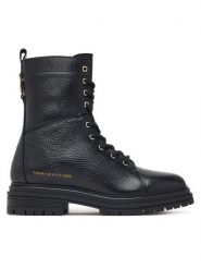 Tommy Hilfiger Trzewiki Th Emboss Grain Leather Boot FW0FW09553 Czarny. Czarne botki damskie Tommy Hilfiger, bez wzorów, ze skóry, bez obcasa, na płaskiej podeszwie, bez zapięcia. Za 799.99 zł.