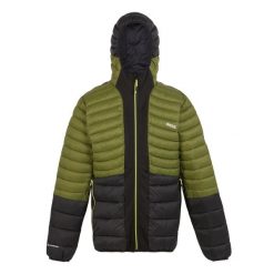 Kurtka z kapturem Regatta Leedre. Czarne kurtki męskie Regatta, bez wzorów, z puchu, sportowe, z kapturem. W wyprzedaży za 352.50 zł.