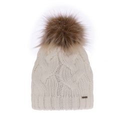 Czapka zimowa damska kremowa z pomponem. Białe czapki damskie Molly, na zimę, bez wzorów, z materiału. Za 59.90 zł.