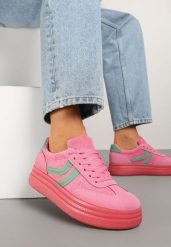 Fuksjowe Sneakersy Typu Kultowe Tenisówki na Niskiej Platformie Olritia. Czerwone trampki i tenisówki damskie Renee, bez wzorów, z materiału, bez zapięcia. Za 89.99 zł.