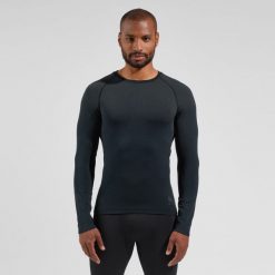 Bluza termoaktywna męska Odlo Performance Light Eco BL Top Crew Neck LS. Czarne bluzy męskie ODLO, na zimę, m, bez wzorów, sportowe, bez ramiączek, bez kaptura. Za 224.99 zł.
