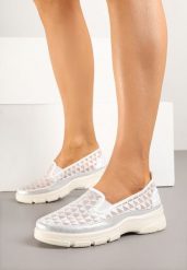 Białe Siateczkowe Półbuty w Sportowym Stylu Odalisse. Białe półbuty damskie Born2be, bez wzorów, sportowe, bez obcasa, bez zapięcia. Za 84.99 zł.