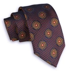 Pomarańczowo-Granatowy Elegancki Męski Krawat -ALTIES- 7 cm, Klasyczny, Wzór Geometryczny. Niebieskie krawaty i muchy Alties, bez wzorów, z tkaniny, eleganckie. Za 49.00 zł.