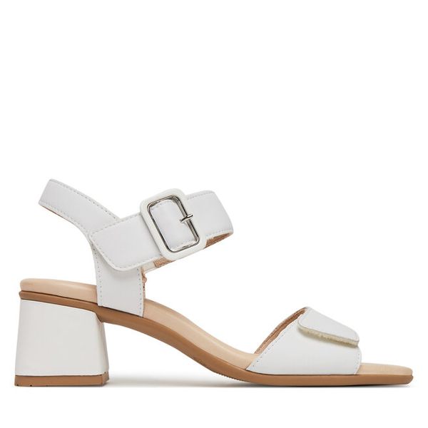 Sandały Remonte. Białe sandały damskie Remonte, bez wzorów, bez obcasa, na słupku, bez zapięcia. Za 295.99 zł.