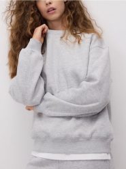 Gładka bluza z bawełną - jasnoszary. Szare bluzy damskie Reserved, l, bez wzorów, z bawełny, bez ramiączek, bez kaptura. W wyprzedaży za 79.99 zł.