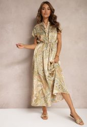 Zielona Sukienka Boho o Rozkloszowanym Kroju Ściągana w Talii Dimirrah. Zielone sukienki damskie Renee, na imprezę, na lato, xl, z aplikacjami, boho, bez kołnierzyka, bez ramiączek, maxi, rozkloszowane. Za 84.99 zł.
