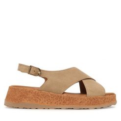 Sandały Tamaris. Brązowe sandały damskie Tamaris, bez wzorów, bez obcasa, na koturnie, bez zapięcia. Za 369.99 zł.