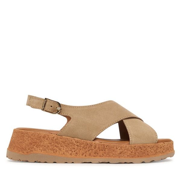 Sandały Tamaris. Brązowe sandały damskie Tamaris, bez wzorów, bez obcasa, na koturnie, bez zapięcia. Za 255.99 zł.