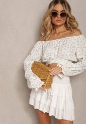 Biało-Miętowa Bluzka w Kwiatowy Print z Wiązaniem pod Biustem Dequoia. Białe bluzki damskie Renee, bez wzorów, bez kołnierzyka, bez ramiączek. Za 49.99 zł.