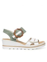 Rieker Sandały 67476-81 Zielony. Zielone sandały damskie Rieker, bez wzorów, z syntetyku, bez obcasa, na koturnie, bez zapięcia. Za 299.99 zł.