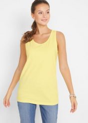 Długi top (5 sztuk). Niebieskie topy damskie bonprix, bez wzorów, z bawełny, bez kołnierzyka, bez ramiączek. Za 129.99 zł.