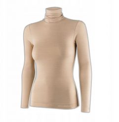 LS1627W Koszulka damska z golfem COMFORT MERINO beżowy XL. Brązowe bluzki damskie Brubeck, xl, bez wzorów, bez kołnierzyka, bez ramiączek. Za 263.92 zł.
