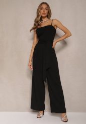 Czarny Taliowany Kombinezon z Paskiem Desine. Czarne sukienki damskie Renee, bez wzorów, eleganckie, bez kołnierzyka, bez ramiączek, dopasowane. Za 74.99 zł.