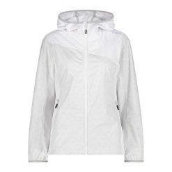 Kurtka przeciwdeszczowa z kapturem damska z nadrukiem CMP. Białe kurtki sportowe damskie CMP, l, bez wzorów, bez ramiączek, z kapturem, trekkingowe. Za 382.50 zł.
