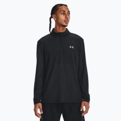 Bluza do biegania męska Under Armour Seamless Stride 1/4 Zip. Czarne bluzy męskie Under Armour, m, bez wzorów, sportowe, bez ramiączek, bez kaptura. Za 279.99 zł.
