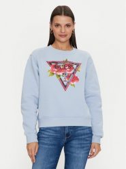 Guess Bluza W4YQ26 K9Z21 Błękitny Regular Fit. Niebieskie bluzy damskie Guess, s, z aplikacjami, z bawełny, bez ramiączek, bez kaptura. Za 319.99 zł.