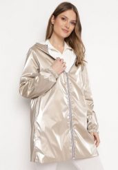 Biała Kurtka Dwustronna z Nieodpinanym Kapturem i Metalicznym Efektem Lirednil. Białe kurtki damskie Born2be, l, bez wzorów. Za 99.99 zł.