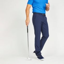 Spodnie do golfa chino męskie Inesis WW500. Niebieskie eleganckie spodnie męskie INESIS, bez wzorów, z elastanu, sportowe. Za 119.99 zł.