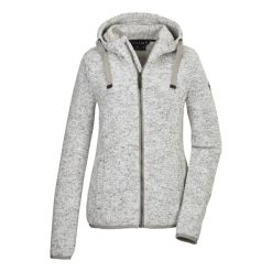 Bluza dzianinowa z kapturem rozpinana na zamek damska Killtec GW 52 ecru. Białe bluzy damskie GIGA DX, bez wzorów, z dzianiny, sportowe, bez ramiączek, z kapturem. Za 263.50 zł.