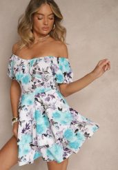 Jasnoniebieska Kwiatowa Sukienka Hiszpanka z Bawełną Aproa. Niebieskie sukienki damskie Renee, na co dzień, l, bez wzorów, z bawełny, eleganckie, bez kołnierzyka, bez ramiączek, mini, proste. Za 49.99 zł.