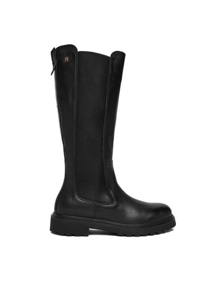 Tommy Hilfiger Kozaki Th Lthr Cleated Long Boot FW0FW08985 Czarny. Czarne kozaki damskie Tommy Hilfiger, bez wzorów, ze skóry, bez obcasa, na słupku, bez zapięcia. Za 619.99 zł.