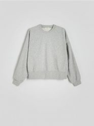 Bawełniana bluza - jasnoszary. Szare bluzy damskie Reserved, l, bez wzorów, z bawełny, bez ramiączek, bez kaptura. W wyprzedaży za 59.99 zł.