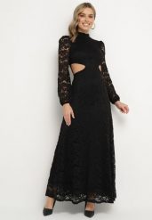 Czarna Rozkloszowana Sukienka Koktajlowa Ozdobiona Koronką z Odkrytymi Plecami Feliyana. Czarne sukienki damskie Born2be, na imprezę, m, z aplikacjami, z koronki, eleganckie, bez kołnierzyka, bez ramiączek, maxi, rozkloszowane. Za 139.99 zł.