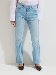 Jeansy straight z efektem sprania - turkusowy. Niebieskie jeansy damskie Sinsay, bez wzorów, z jeansu. Za 69.99 zł.